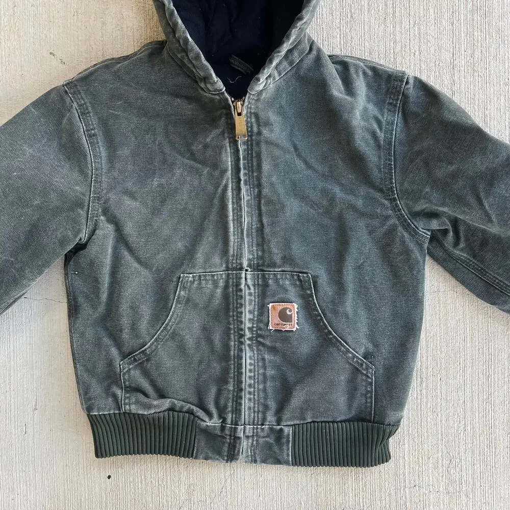 Carhartt YOUTH green hooded work wear jacket